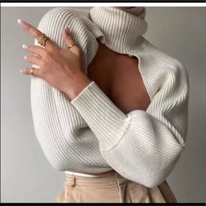Zara Cropped Shrug Turtleneck Bolero Crop Oatmeal Cream Sweater